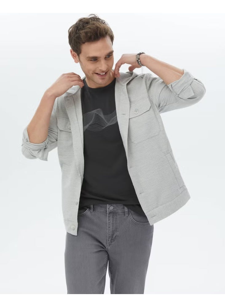 Kip Gray Regular Fit Woven Cotton Blend Overshirt - Image 3
